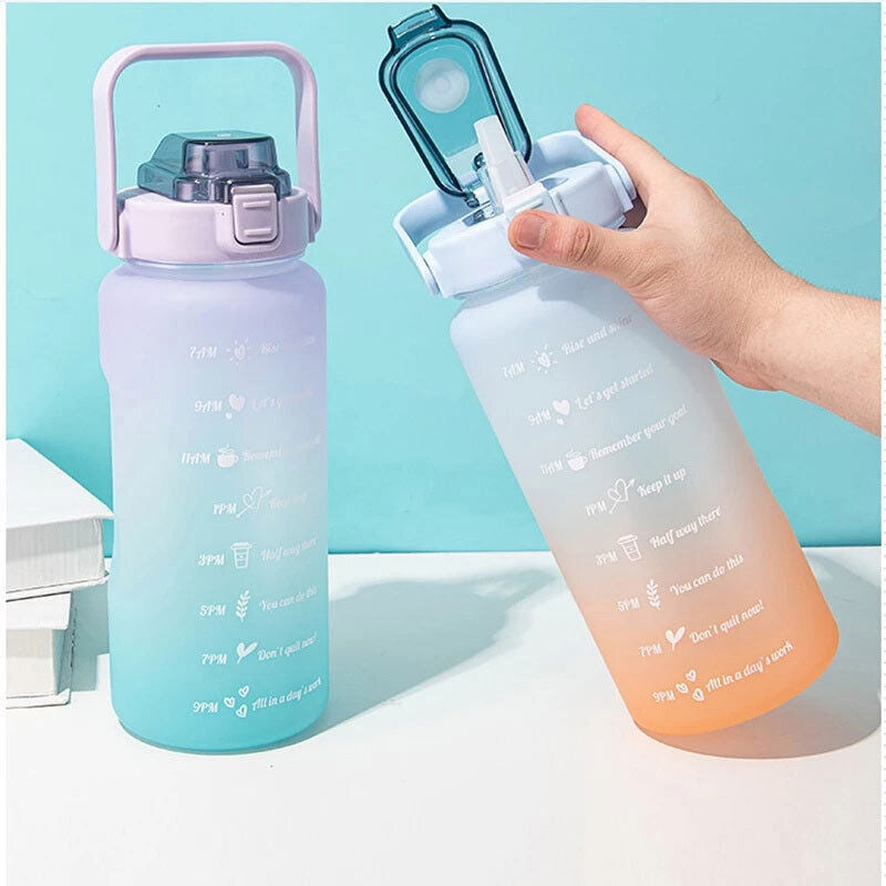 2L Sports Water Bottle Large Capacity Straw Time Motivational Fitness Jugs AU