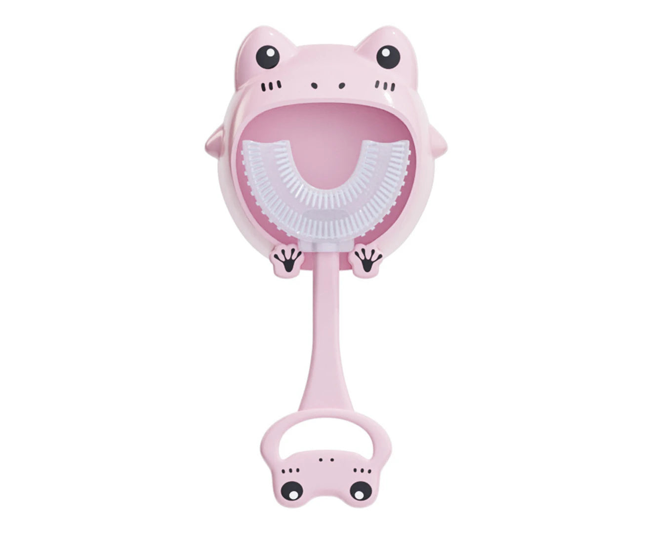 Cartoon Toothbrush 360 Degree Cleaning Cute Shape Adorable Oral Care Tool Silicone U-Shaped Children Toothbrush for Bathroom-Pink