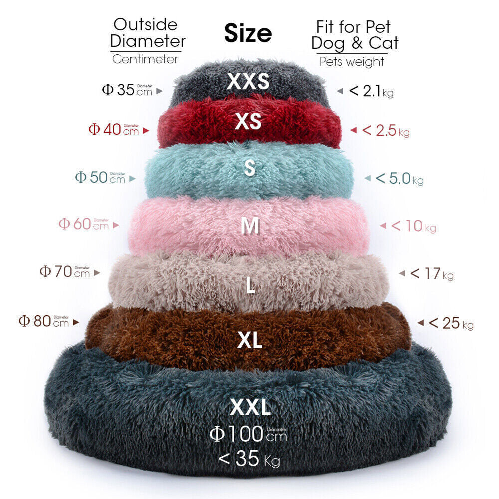 Dog Cat Pet Calming Bed Warm Soft Plush round Nest Comfy Sleeping Kennel Cave AU
