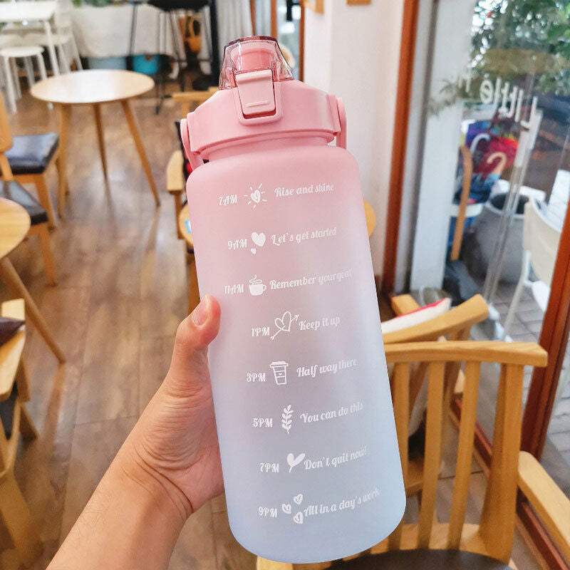 2L Sports Water Bottle Large Capacity Straw Time Motivational Fitness Jugs AU