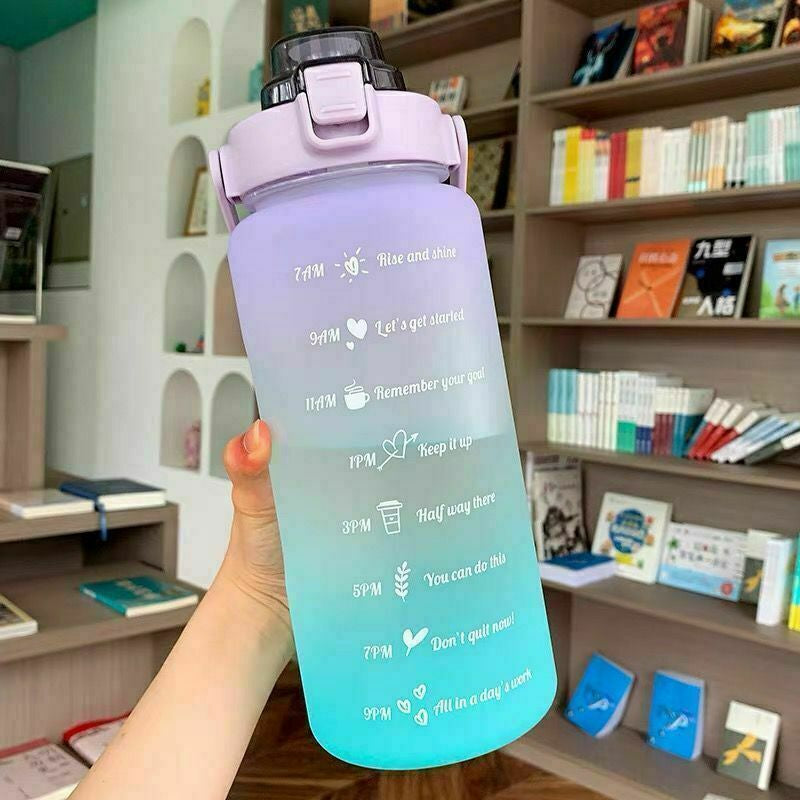2L Sports Water Bottle Large Capacity Straw Time Motivational Fitness Jugs AU