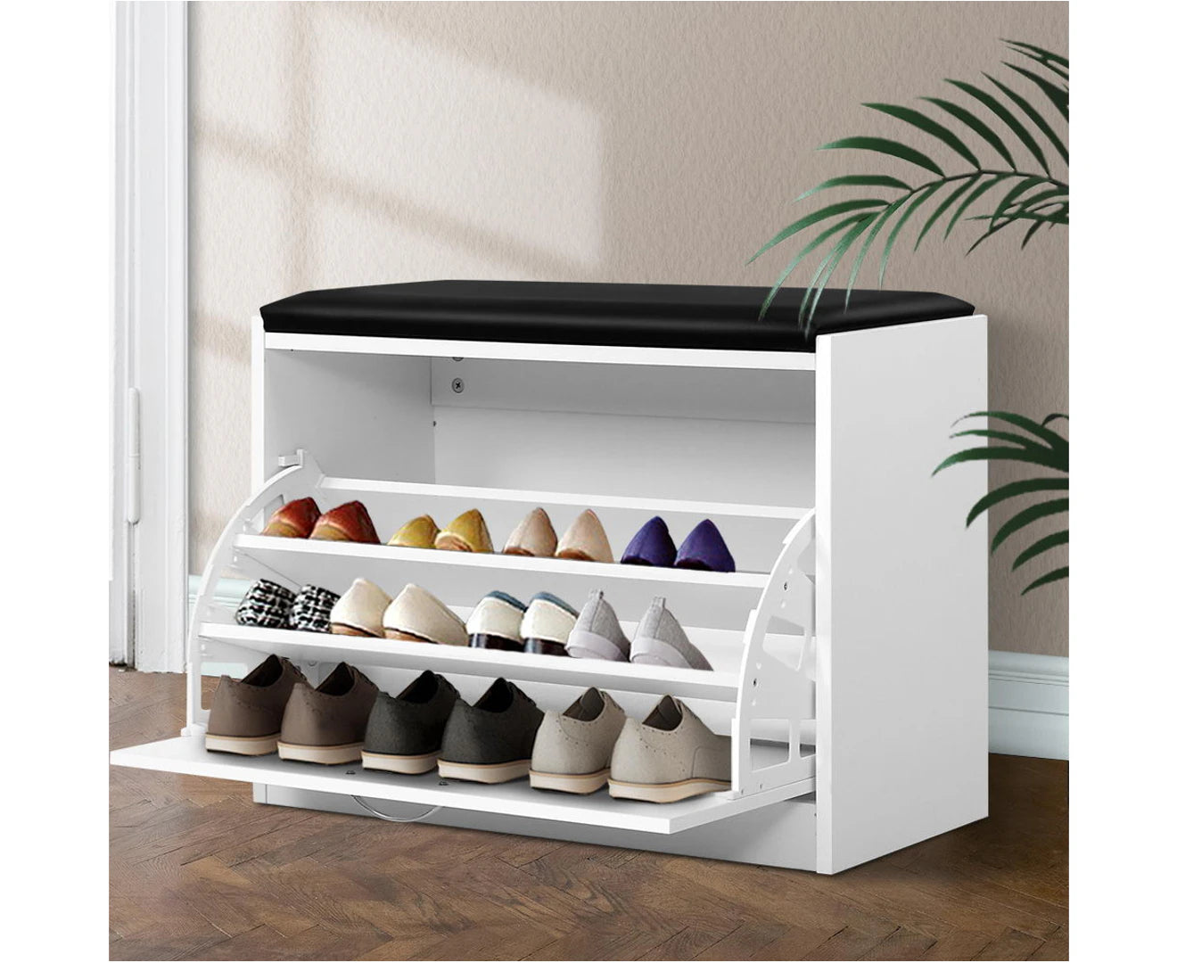 Kyla Shoe Rack Bench Cabinet for 15 Pairs White
