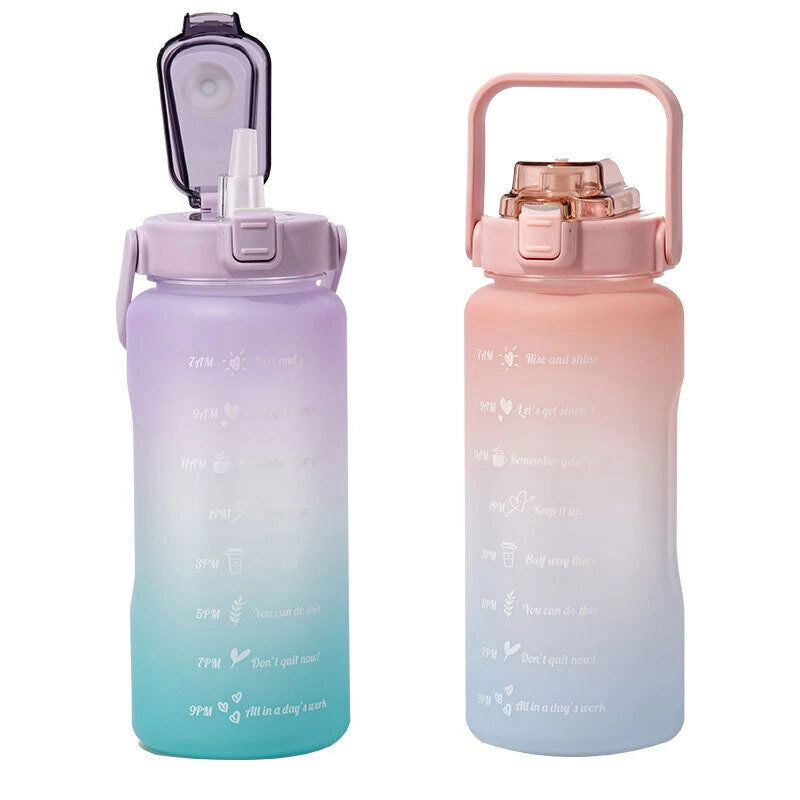 2L Sports Water Bottle Large Capacity Straw Time Motivational Fitness Jugs AU