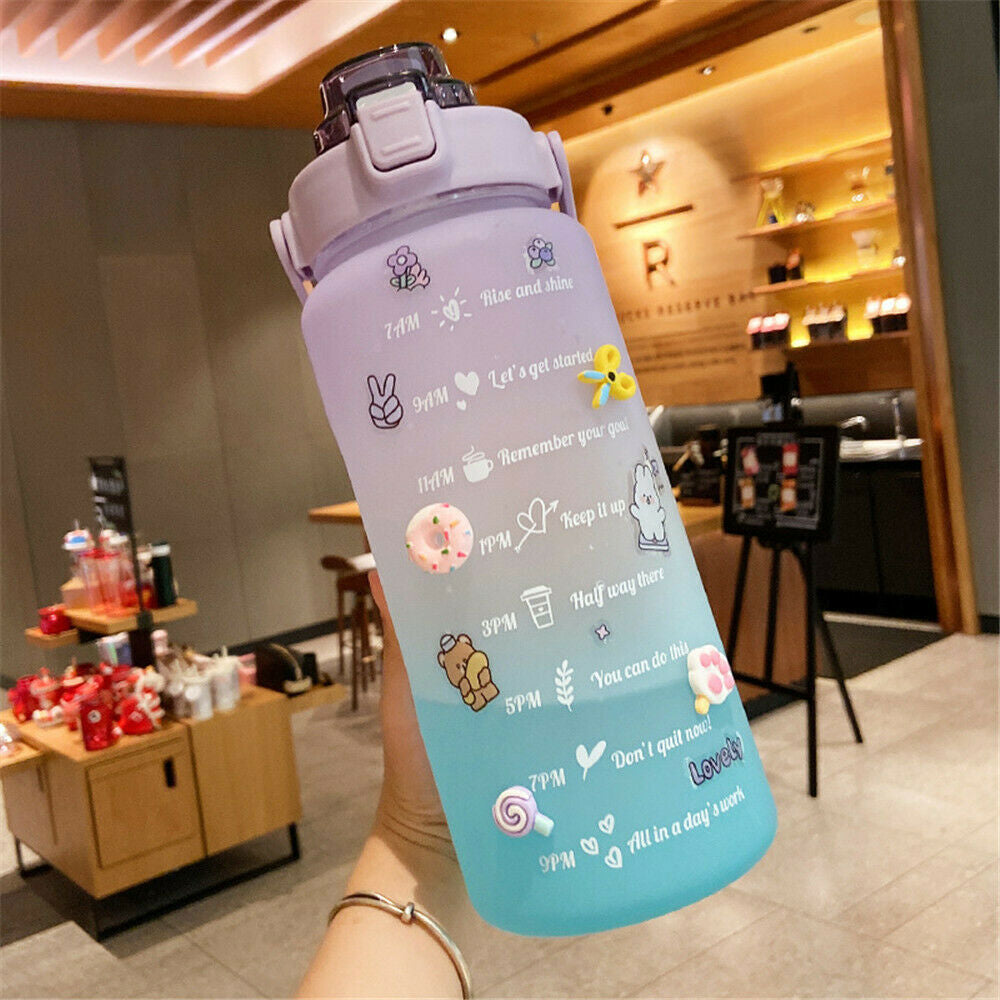 2L Sports Water Bottle Large Capacity Straw Time Motivational Fitness Jugs AU