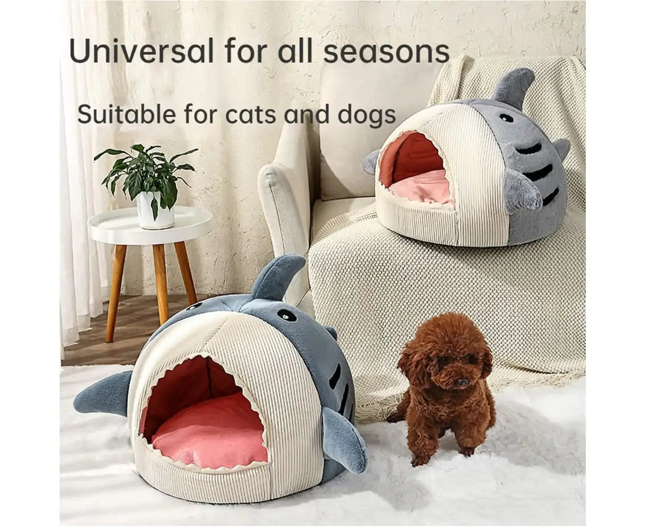 Shark Cat House Cute Pet Cat Bed Warm Soft Cat Nest Dog Litter Kitten Cave Litter Washable Cat Recliner Sofa Bed Comfortable Four Seasons (Grey,L)