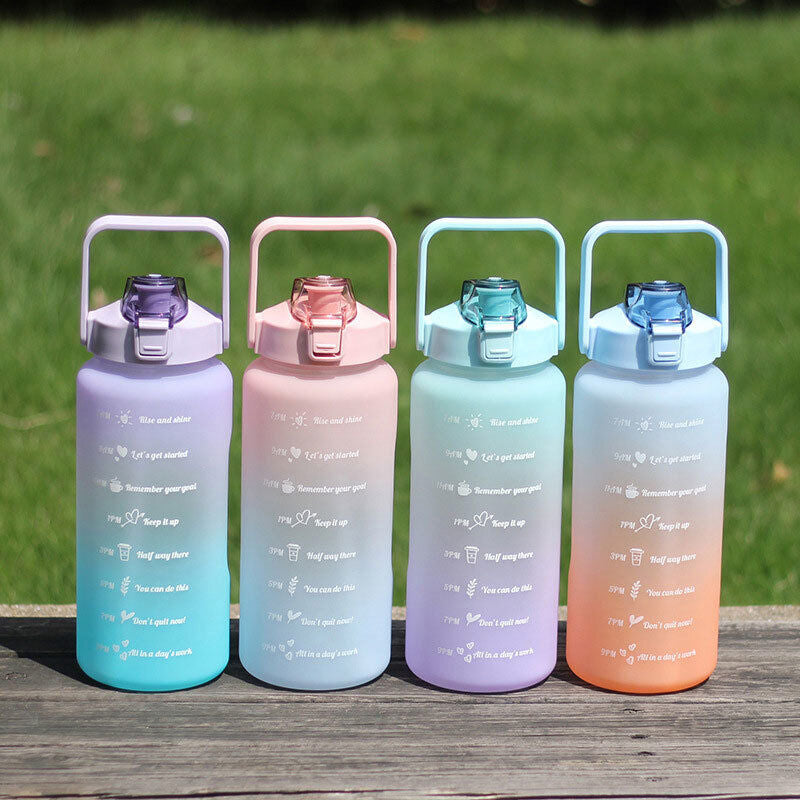 2L Sports Water Bottle Large Capacity Straw Time Motivational Fitness Jugs AU