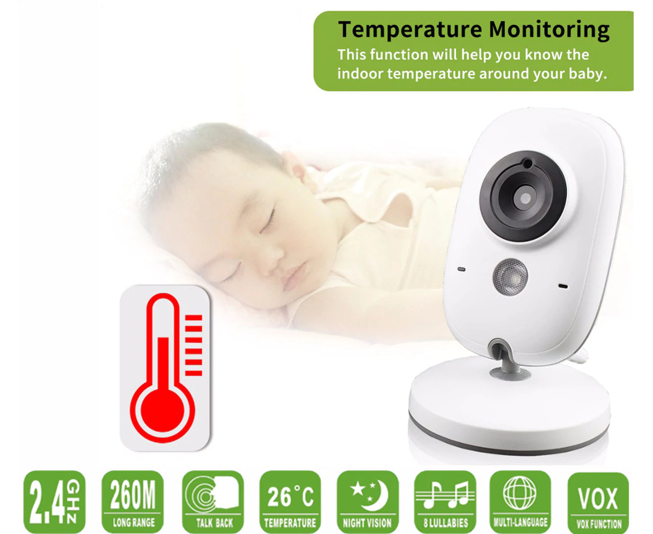 VB603 2.4Ghz 3.2Inch LCD Display Wireless Baby Monitor Video with Night Vision Temperature Monitoring Baby Phone Audio Monitor
