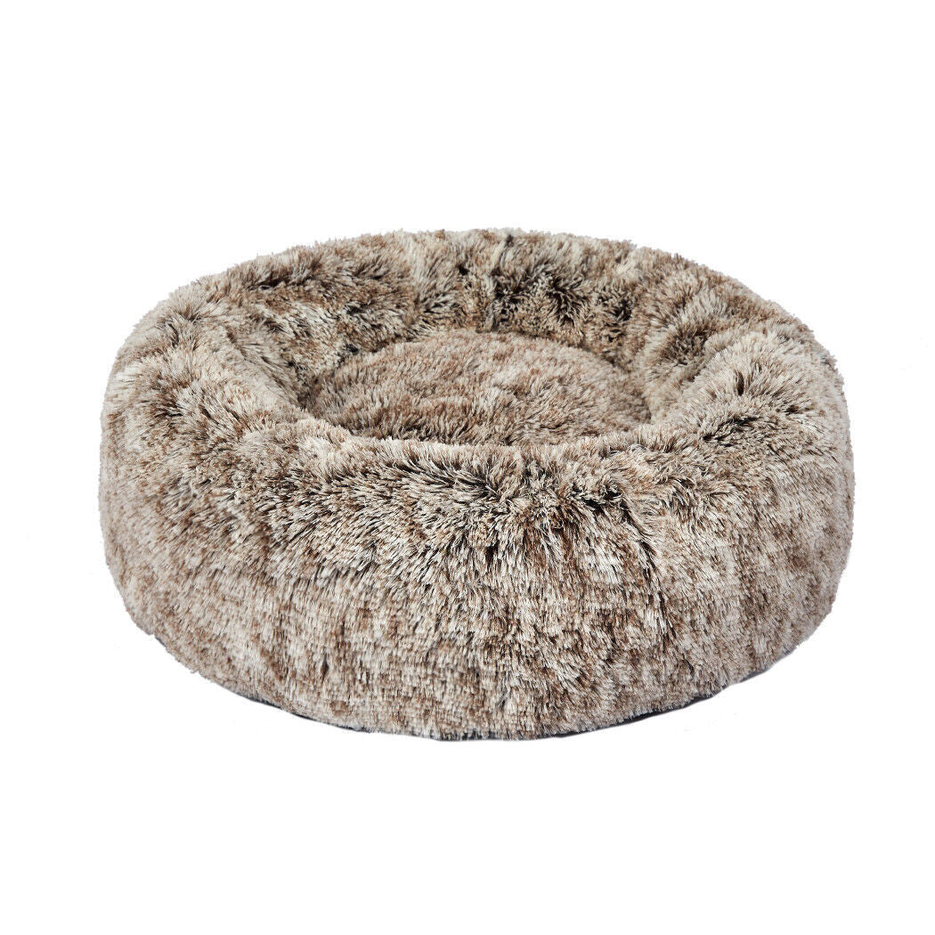 Dog Cat Pet Calming Bed Warm Soft Plush round Nest Comfy Sleeping Kennel Cave AU