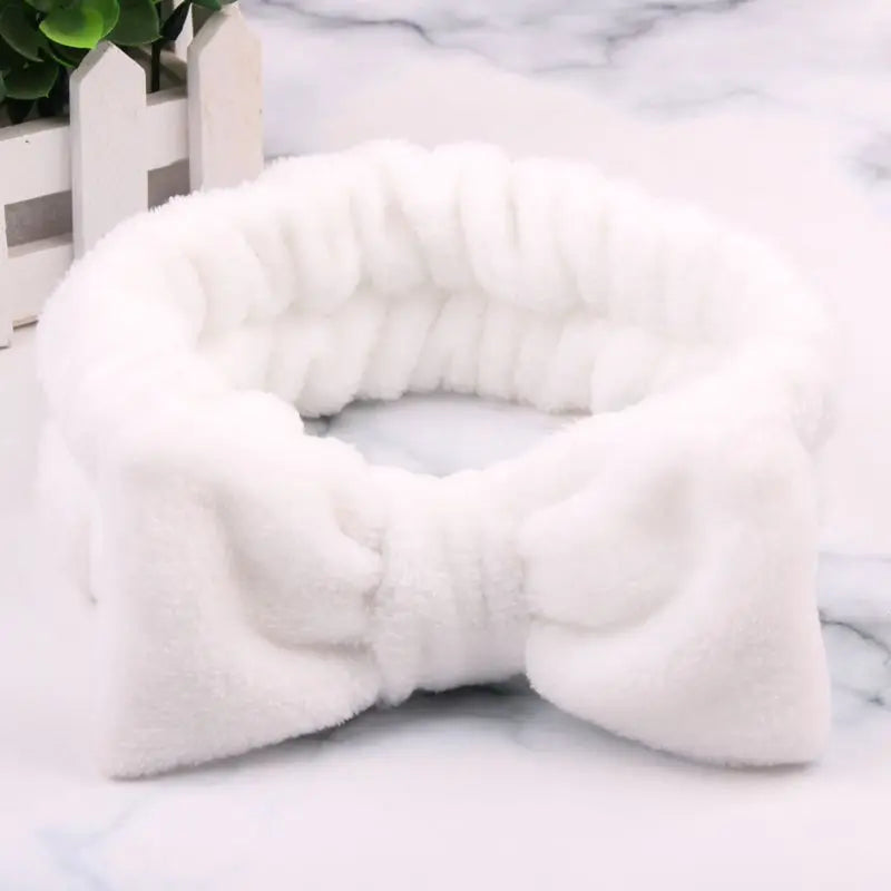 Coral Fleece Headband Elastic Kont Hairband Plush Headband Elastic Solid Korean Style Bow Hairbands Wash Face Hair Accessories