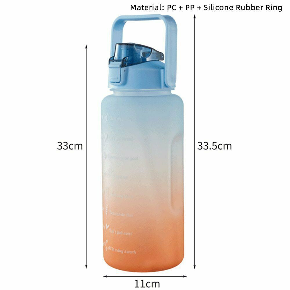 2L Sports Water Bottle Large Capacity Straw Time Motivational Fitness Jugs AU