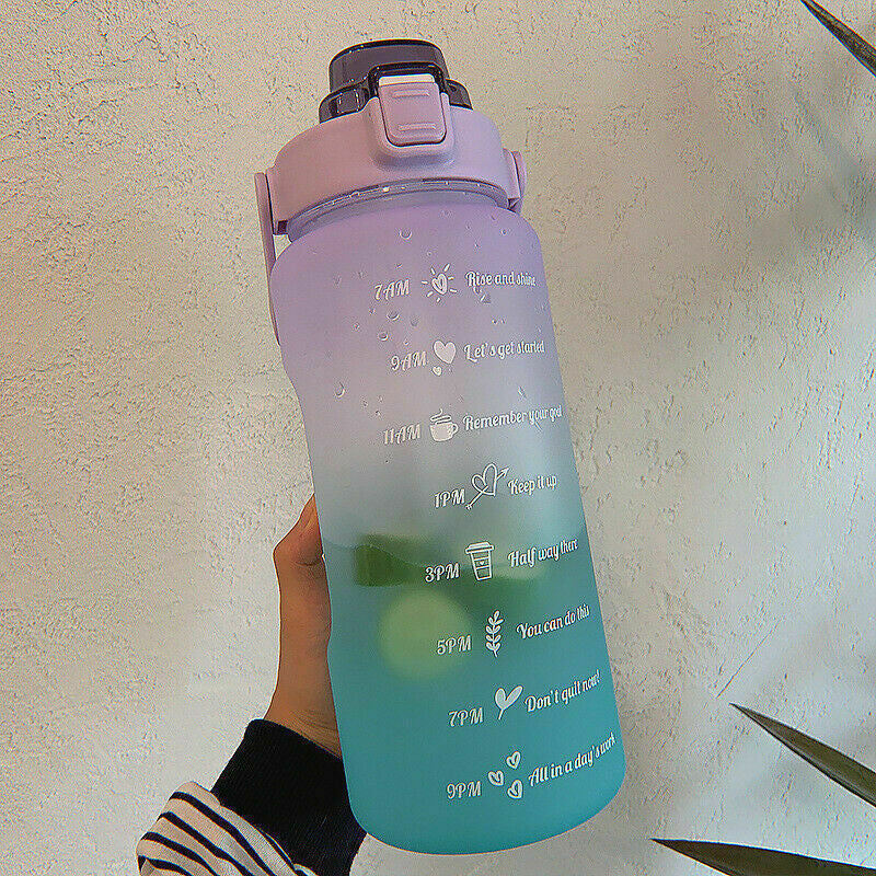 2L Sports Water Bottle Large Capacity Straw Time Motivational Fitness Jugs AU
