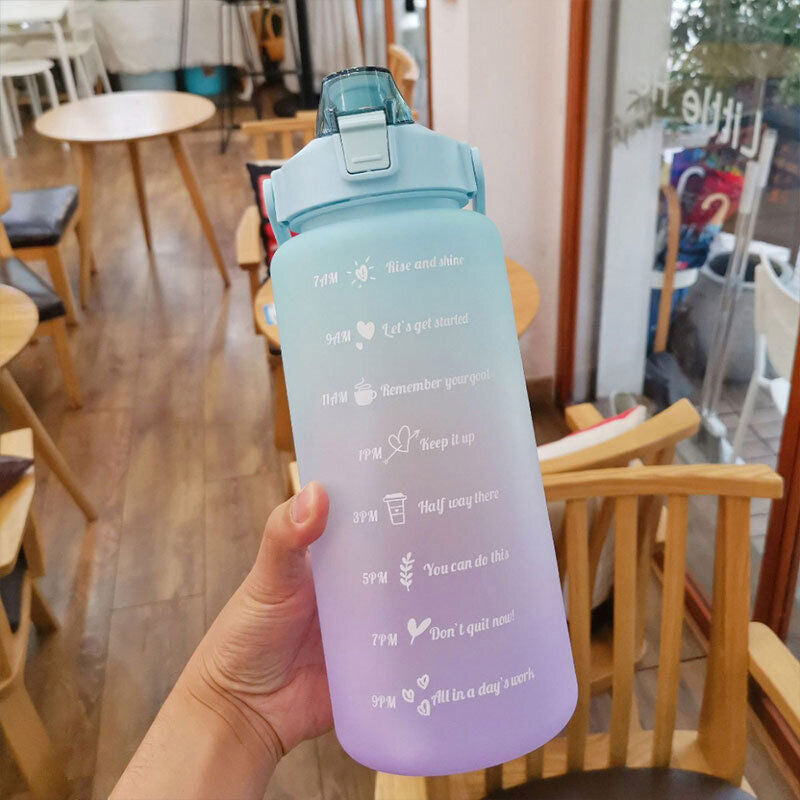 2L Sports Water Bottle Large Capacity Straw Time Motivational Fitness Jugs AU