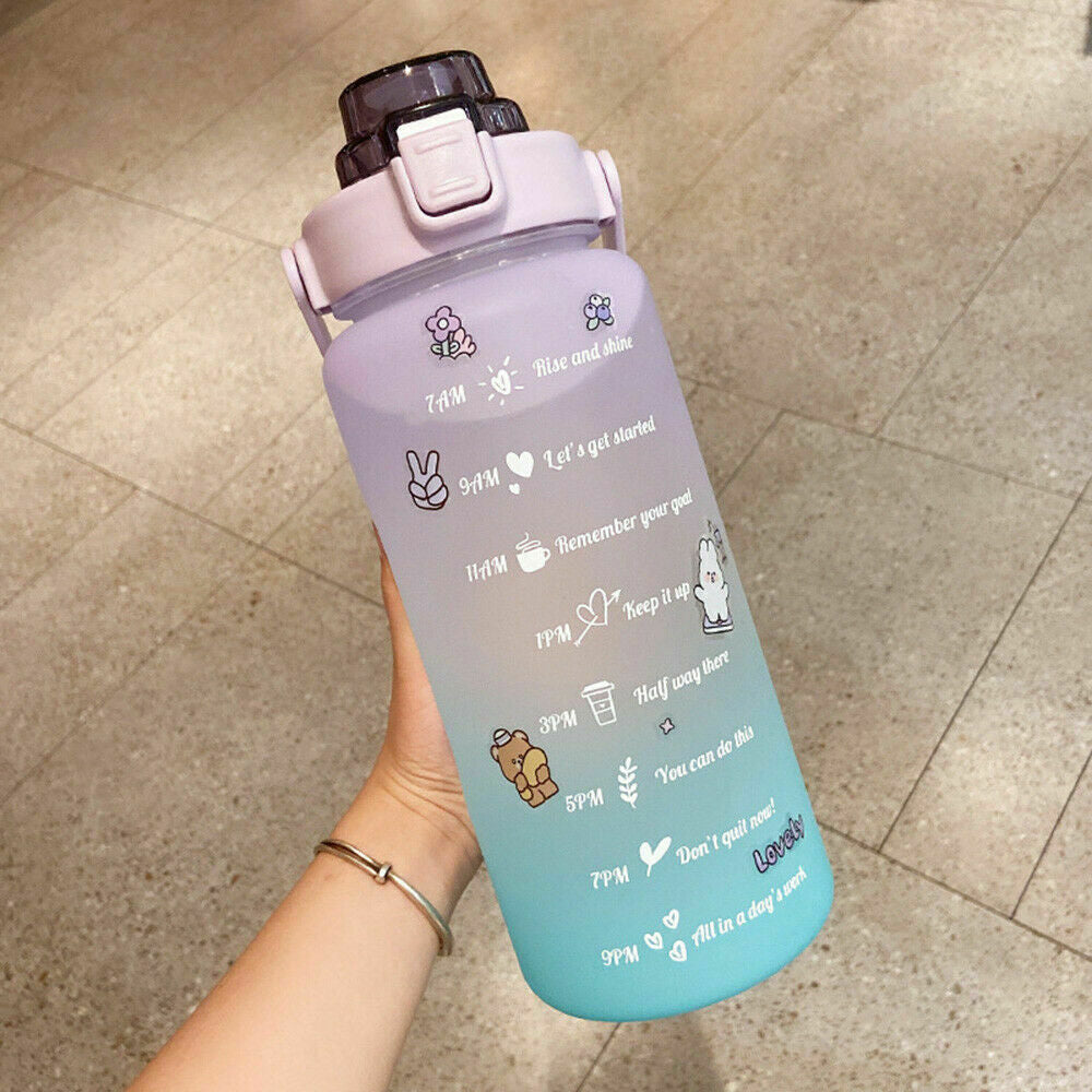 2L Sports Water Bottle Large Capacity Straw Time Motivational Fitness Jugs AU