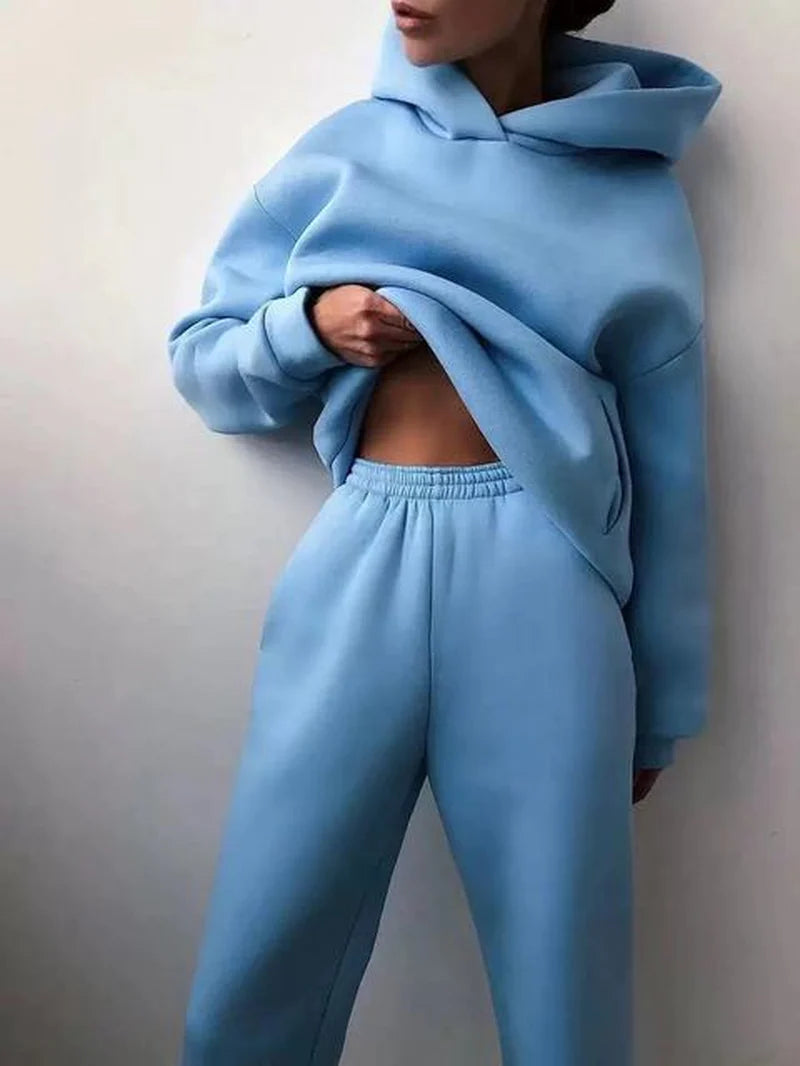 Winter Two Piece Sets Women Tracksuit Oversized Suit 2022 Autumn Trouser Suits Female Sweatshirt Solid Sports Hoodie Sportswear