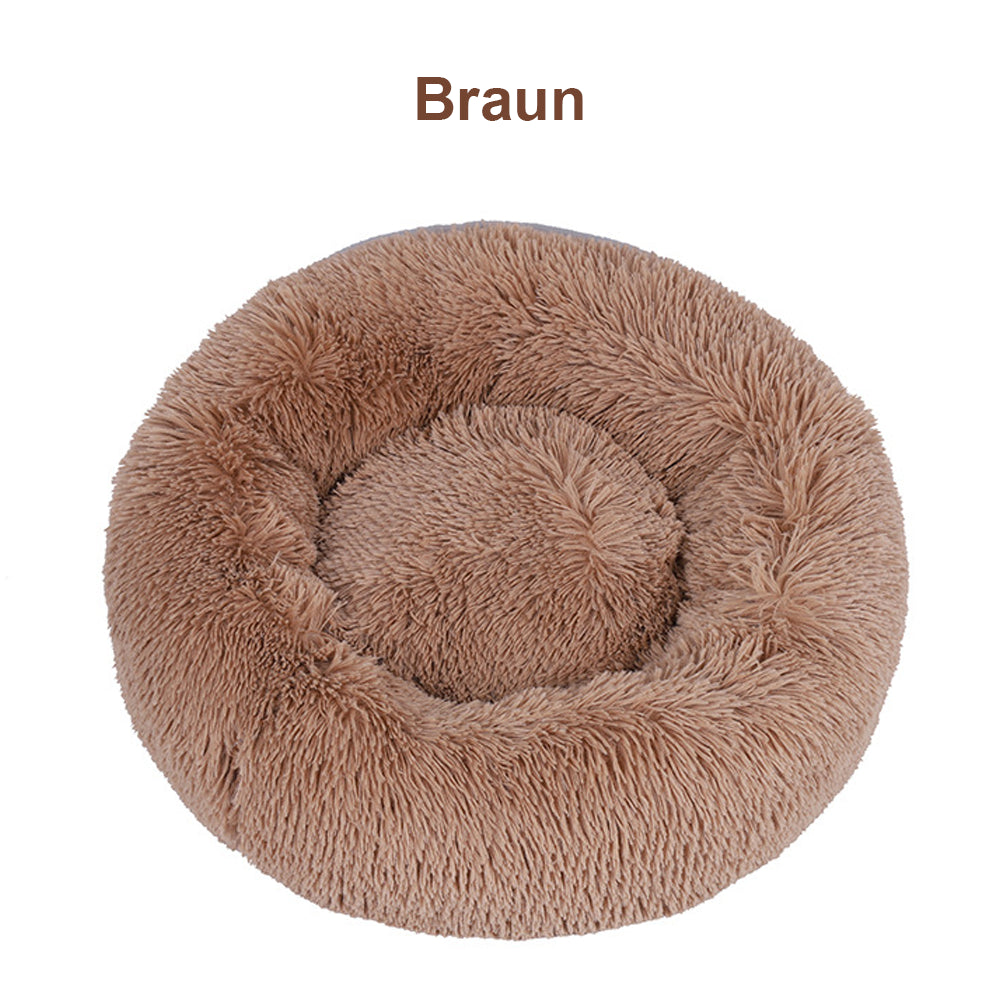 Dog Cat Pet Calming Bed Warm Soft Plush round Nest Comfy Sleeping Kennel Cave AU