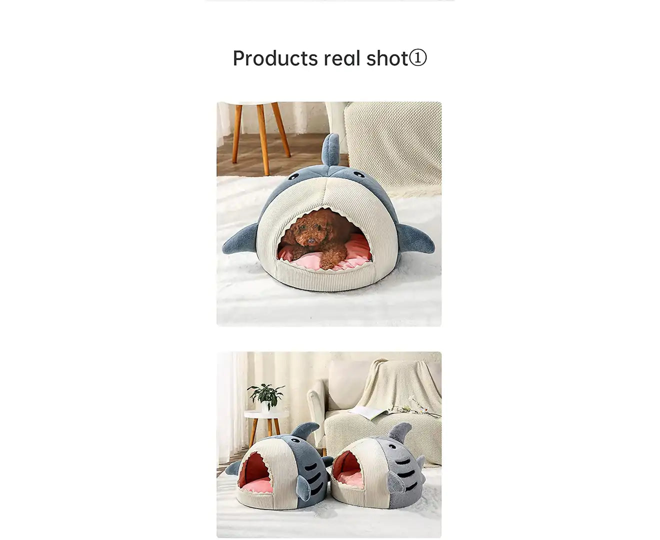 Shark Cat House Cute Pet Cat Bed Warm Soft Cat Nest Dog Litter Kitten Cave Litter Washable Cat Recliner Sofa Bed Comfortable Four Seasons (Grey,L)