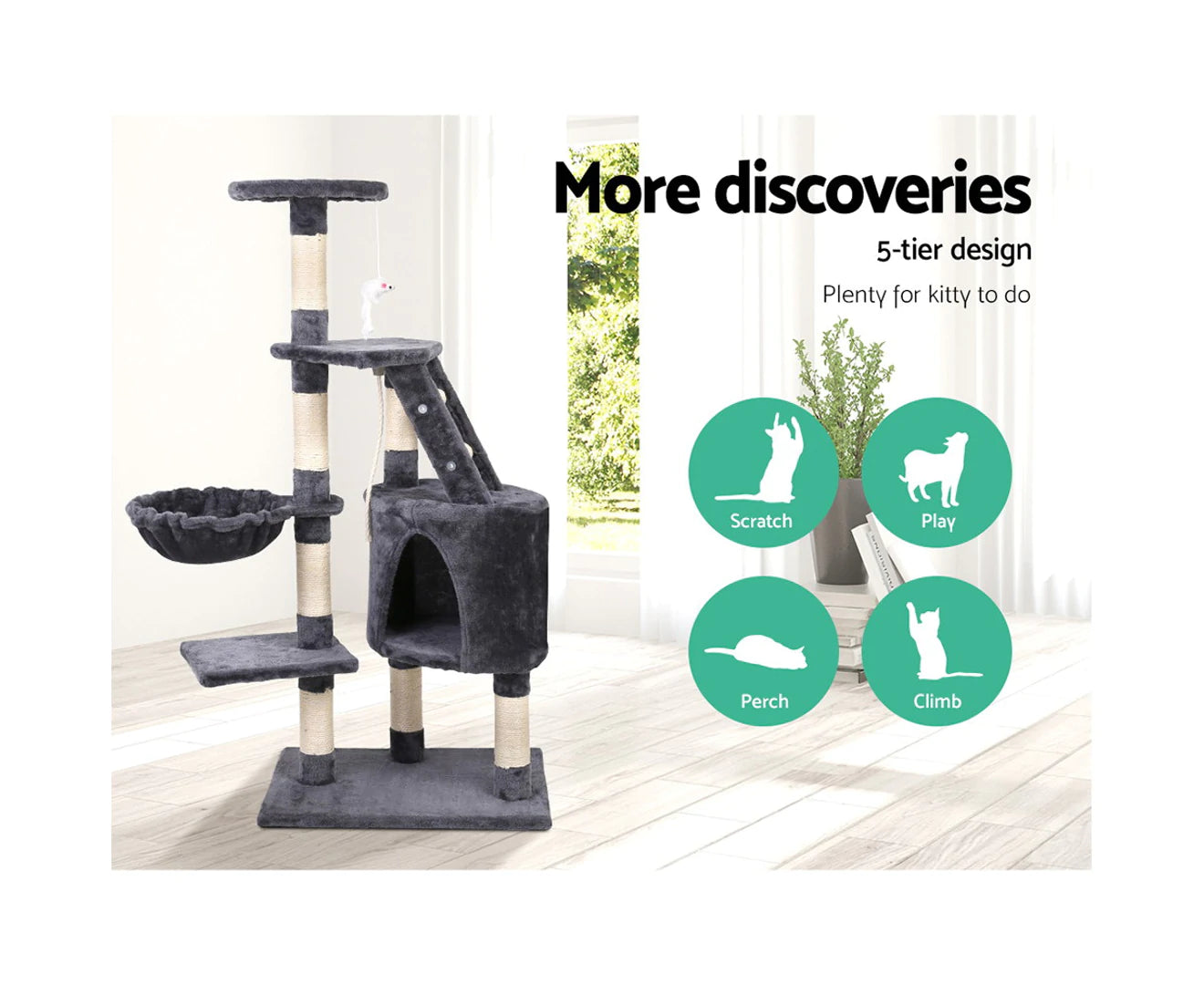 I.Pet Cat Tree 120Cm Tower Scratching Post Scratcher Wood Condo House Bed Toys