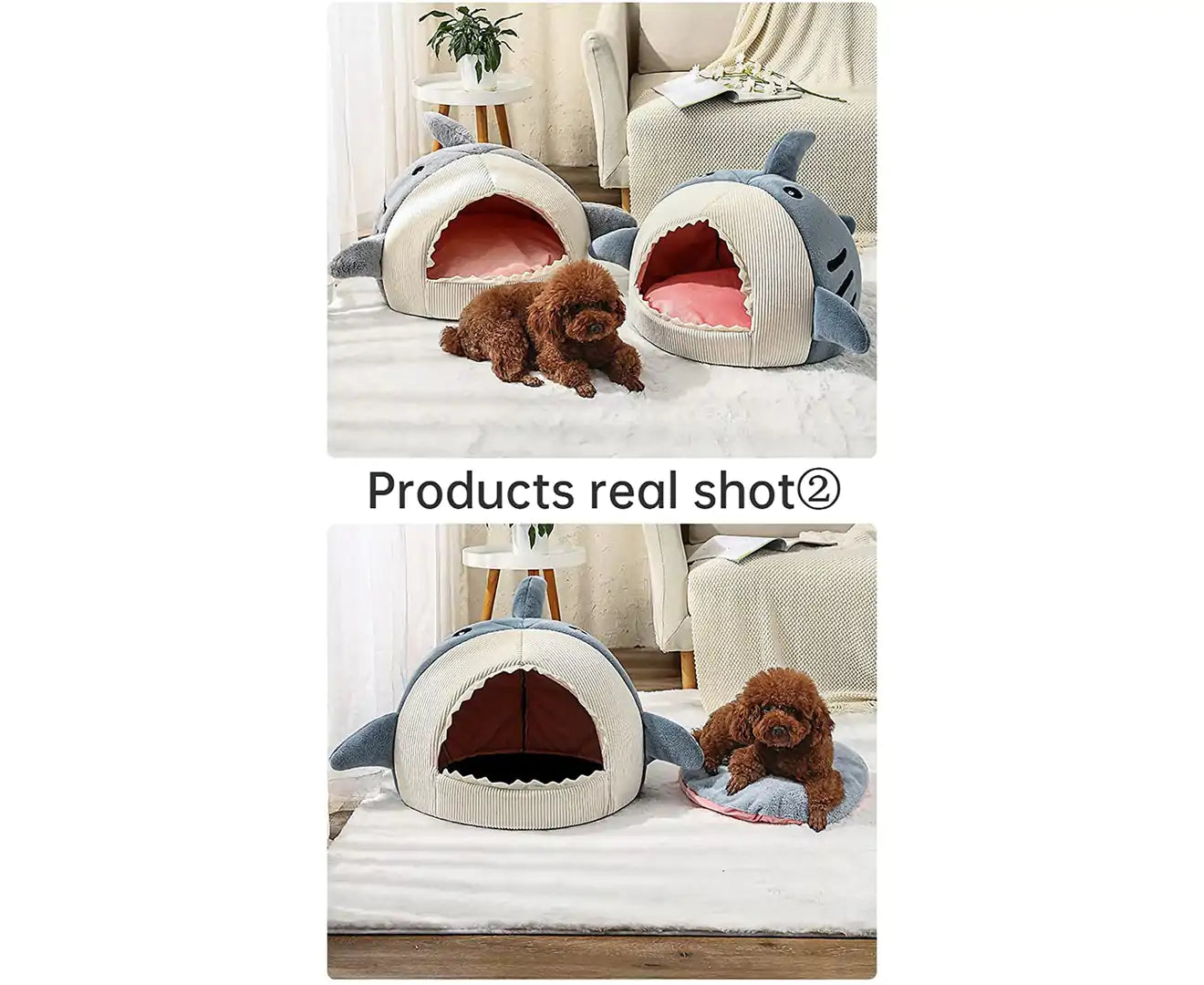 Shark Cat House Cute Pet Cat Bed Warm Soft Cat Nest Dog Litter Kitten Cave Litter Washable Cat Recliner Sofa Bed Comfortable Four Seasons (Grey,L)