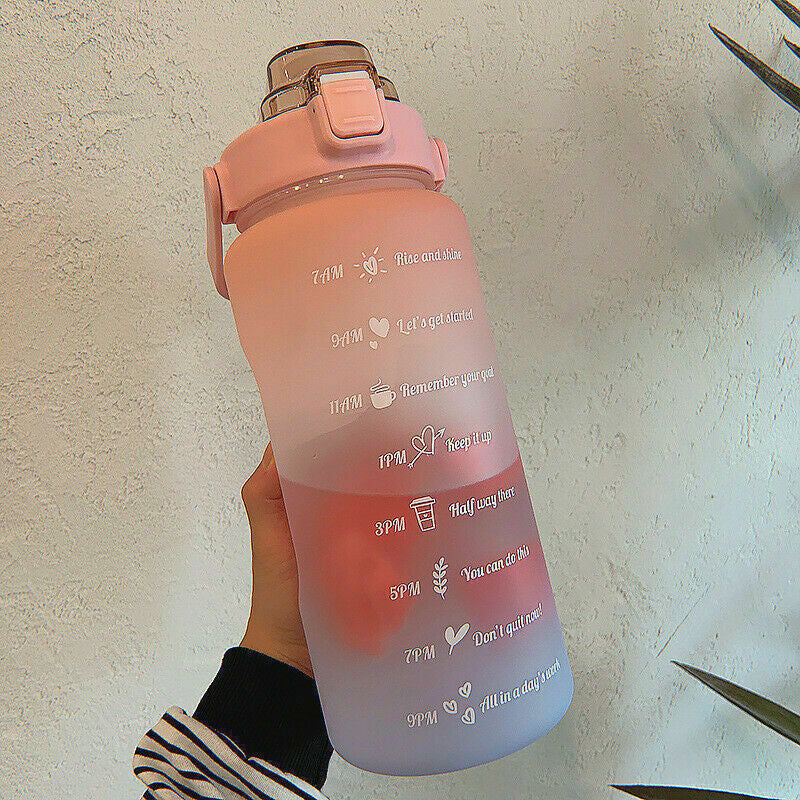 2L Sports Water Bottle Large Capacity Straw Time Motivational Fitness Jugs AU