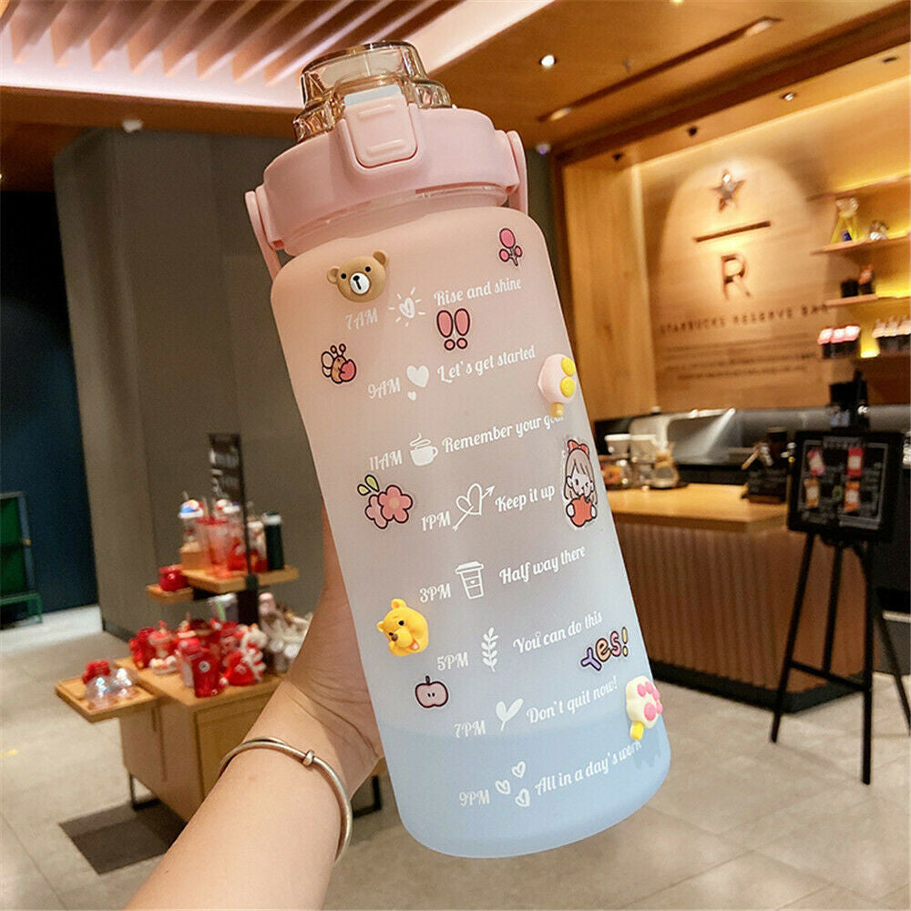 2L Sports Water Bottle Large Capacity Straw Time Motivational Fitness Jugs AU