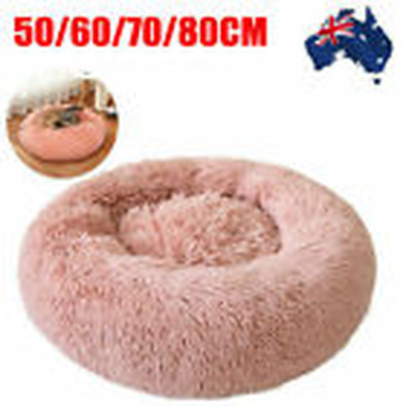 Dog Cat Pet Calming Bed Warm Soft Plush round Nest Comfy Sleeping Kennel Cave AU