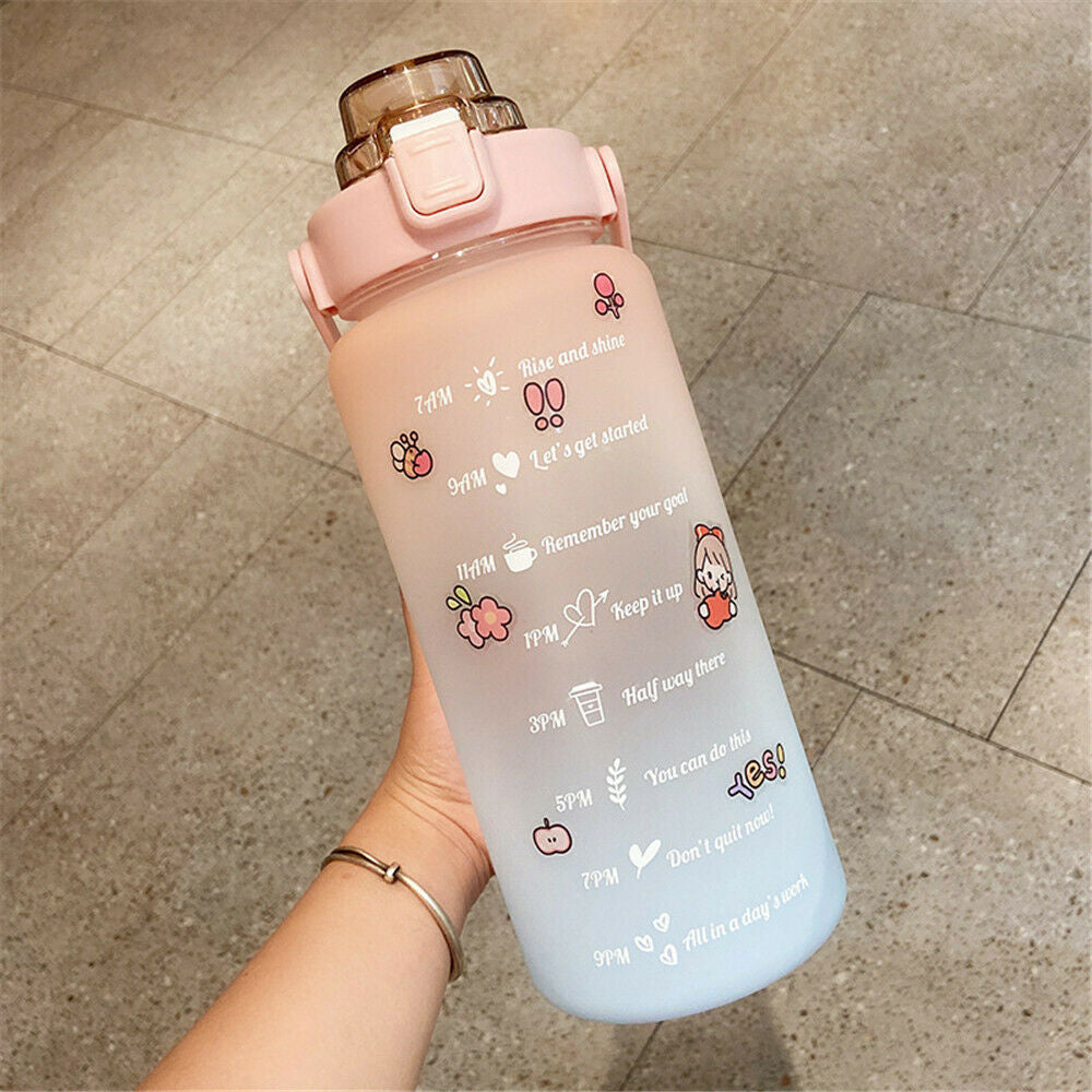 2L Sports Water Bottle Large Capacity Straw Time Motivational Fitness Jugs AU