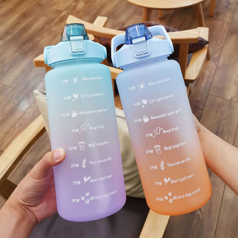 2L Sports Water Bottle Large Capacity Straw Time Motivational Fitness Jugs AU