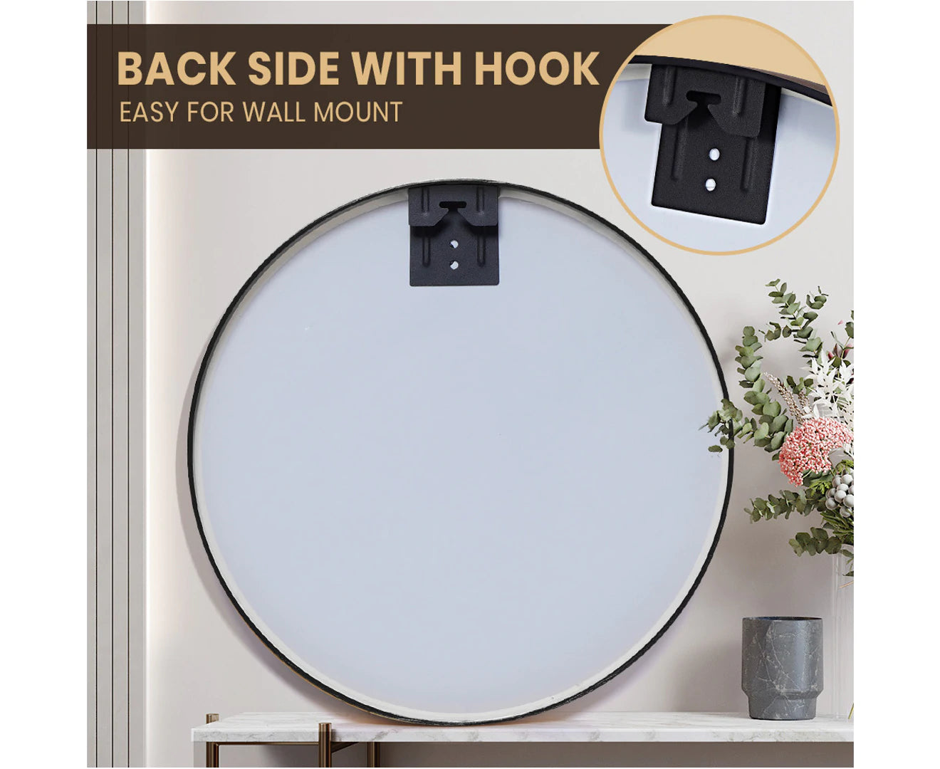 round Wall Mirror 60Cm Black Circle Vanity Mirror Metal Frame