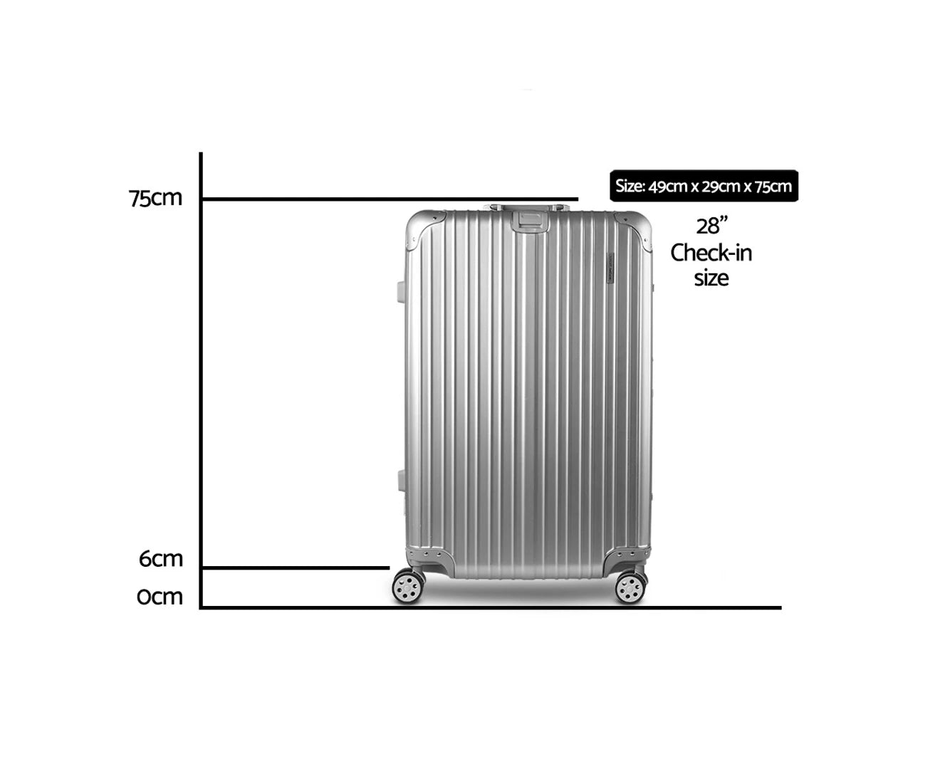 28" Luggage Trolley Travel Suitcase Set TSA Carry on Lightweight Aluminum Silver