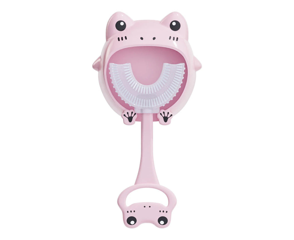 Cartoon Toothbrush 360 Degree Cleaning Cute Shape Adorable Oral Care Tool Silicone U-Shaped Children Toothbrush for Bathroom-Pink