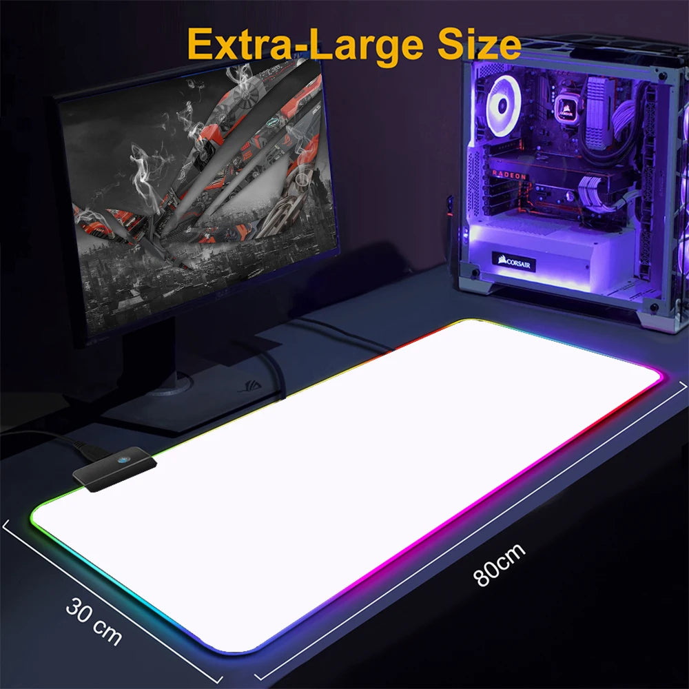 Black and White Mouse Pad Gamer Pink Mouse Mat Simple Gaming Led Lights Mousepad Rgb Computer Accessories Table Pads Large Mats