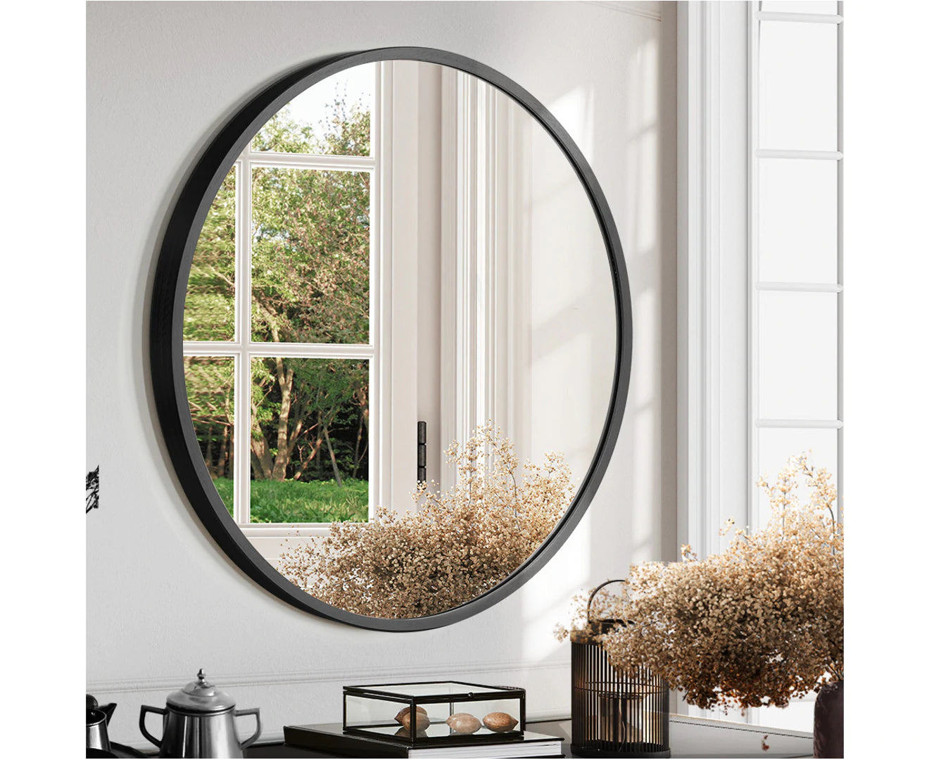round Wall Mirror 60Cm Black Circle Vanity Mirror Metal Frame