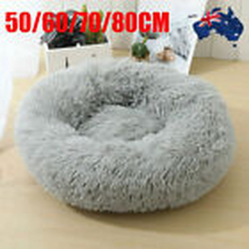 Dog Cat Pet Calming Bed Warm Soft Plush round Nest Comfy Sleeping Kennel Cave AU