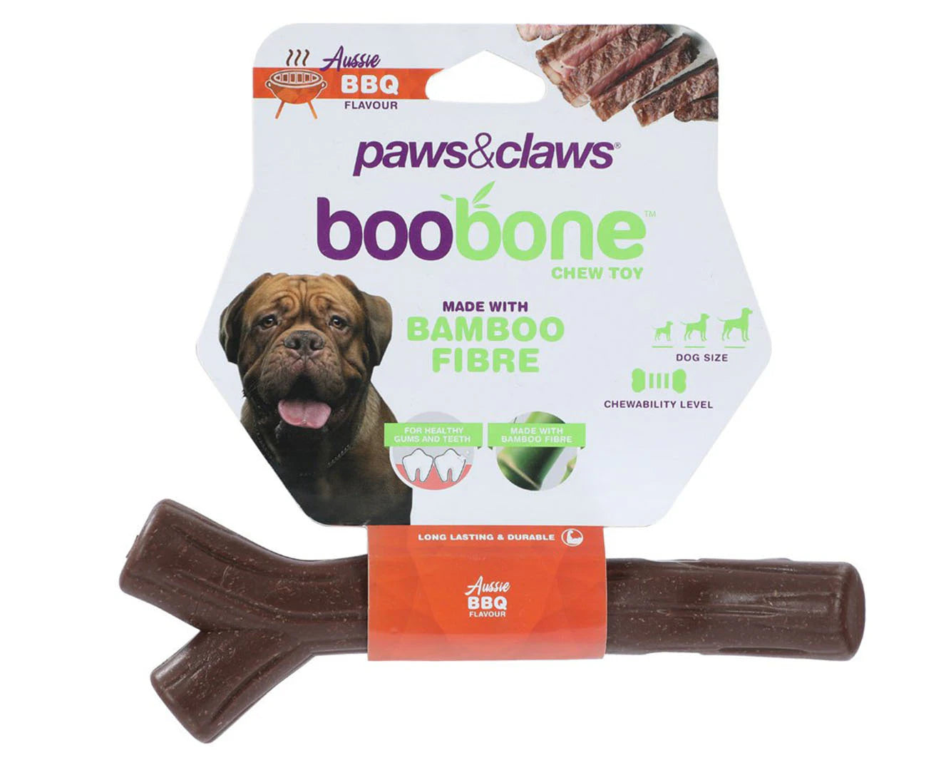Paws & Claws Boobone 18.5Cm Bamboo Fibre Bone Dog Chew Treat/Toy Aussie BBQ