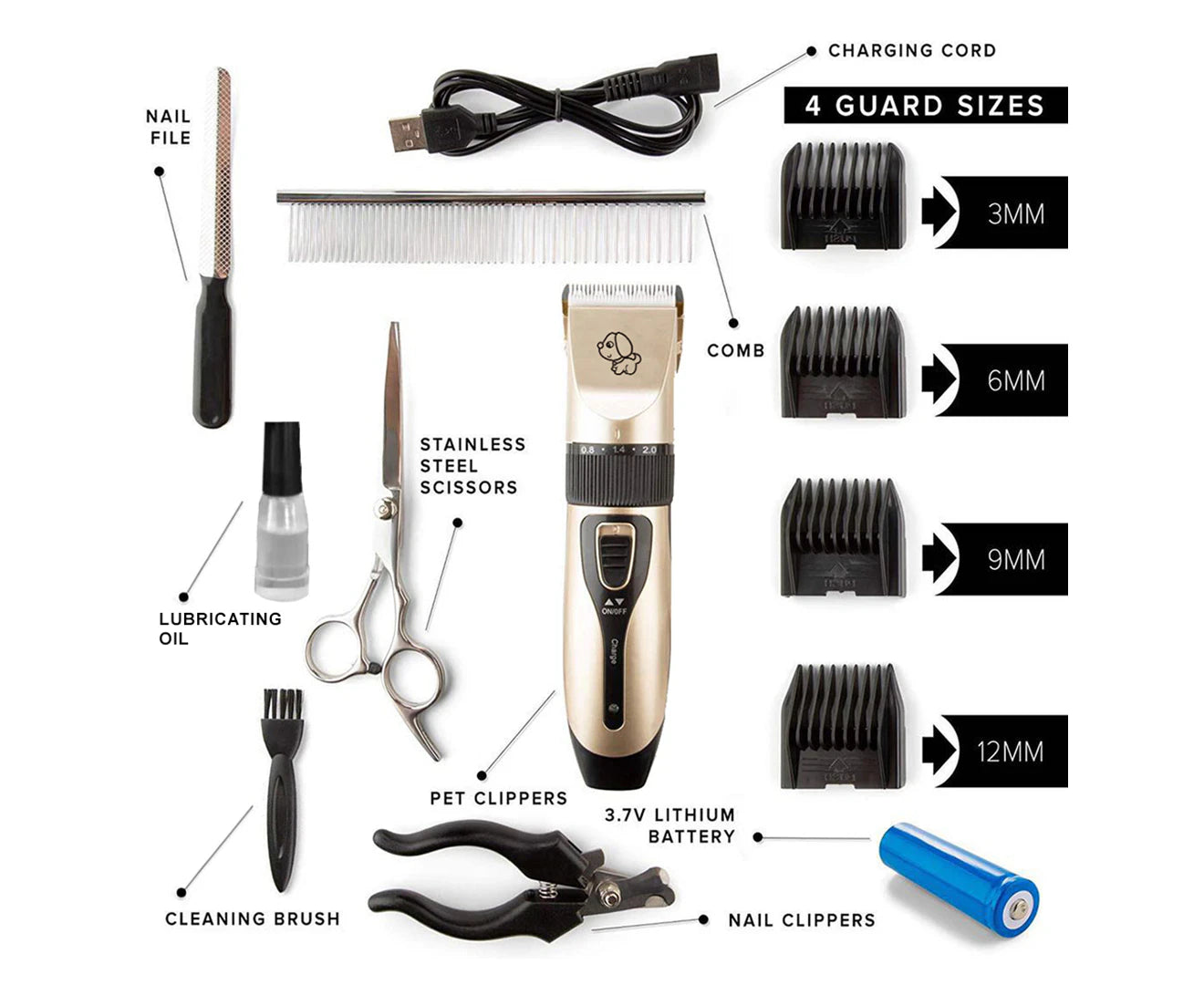 Pet/Dog Grooming Kit Cordless Clipper/Trimmer/Scissors Nail File Comb Set