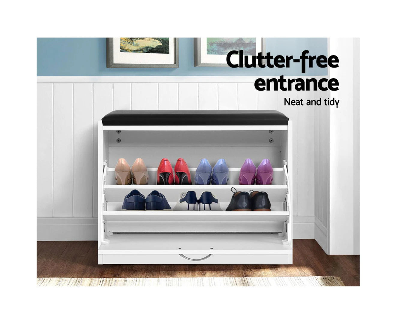 Kyla Shoe Rack Bench Cabinet for 15 Pairs White
