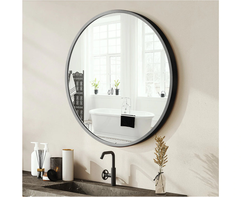 round Wall Mirror 60Cm Black Circle Vanity Mirror Metal Frame