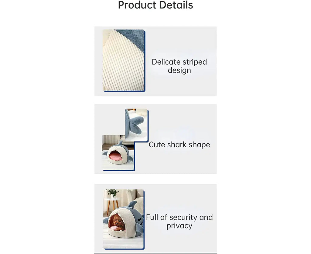 Shark Cat House Cute Pet Cat Bed Warm Soft Cat Nest Dog Litter Kitten Cave Litter Washable Cat Recliner Sofa Bed Comfortable Four Seasons (Grey,L)
