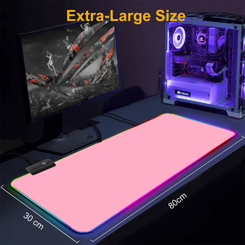 Black and White Mouse Pad Gamer Pink Mouse Mat Simple Gaming Led Lights Mousepad Rgb Computer Accessories Table Pads Large Mats