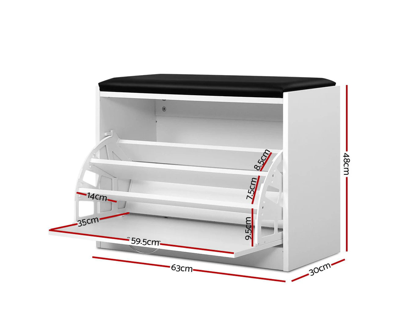 Kyla Shoe Rack Bench Cabinet for 15 Pairs White