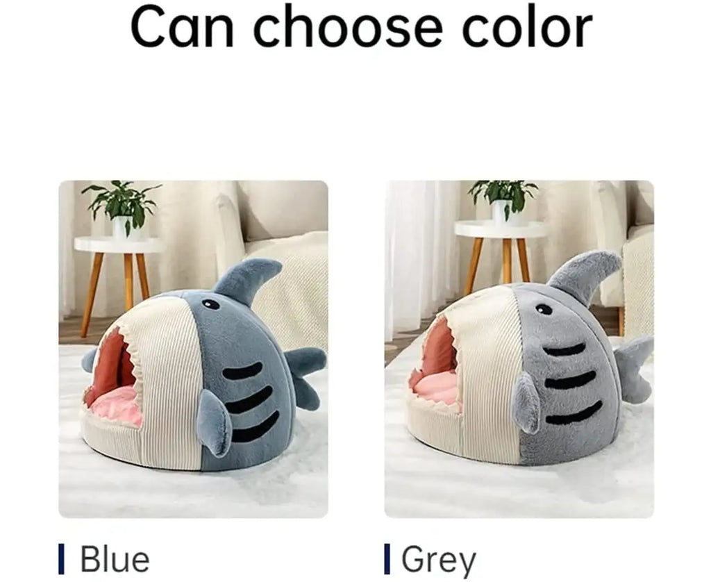 Shark Cat House Cute Pet Cat Bed Warm Soft Cat Nest Dog Litter Kitten Cave Litter Washable Cat Recliner Sofa Bed Comfortable Four Seasons (Grey,L)