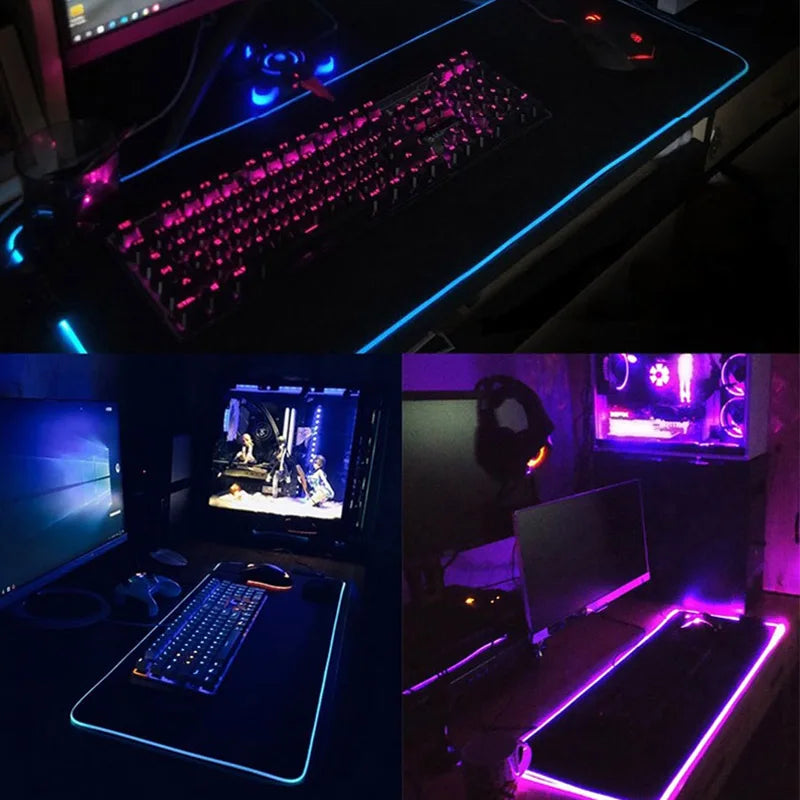 Black and White Mouse Pad Gamer Pink Mouse Mat Simple Gaming Led Lights Mousepad Rgb Computer Accessories Table Pads Large Mats
