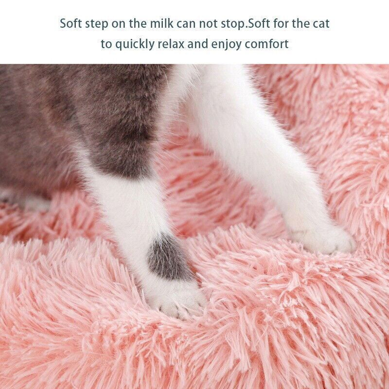 Dog Cat Pet Calming Bed Warm Soft Plush round Nest Comfy Sleeping Kennel Cave AU