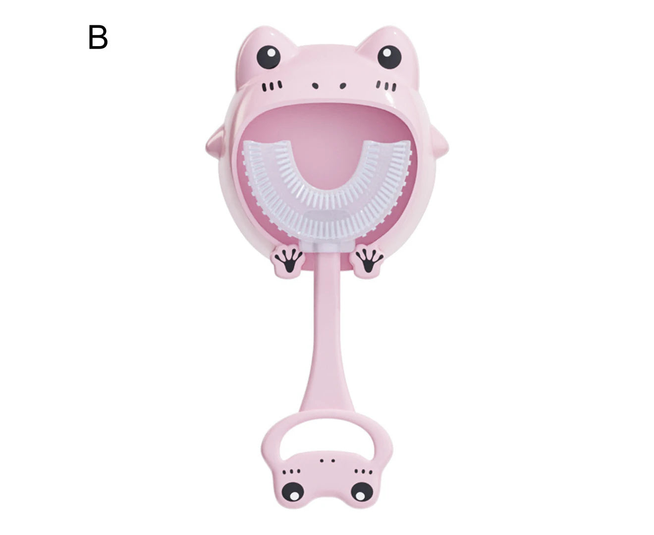 Cartoon Toothbrush 360 Degree Cleaning Cute Shape Adorable Oral Care Tool Silicone U-Shaped Children Toothbrush for Bathroom-Pink