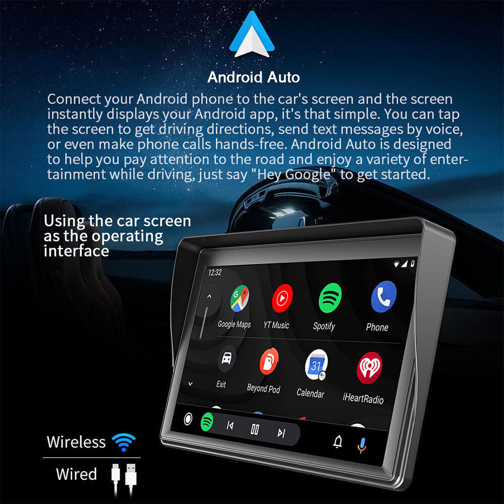 Portable 7'' Wireless Apple Carplay Android Auto Touch Screen Car Radio Stereo