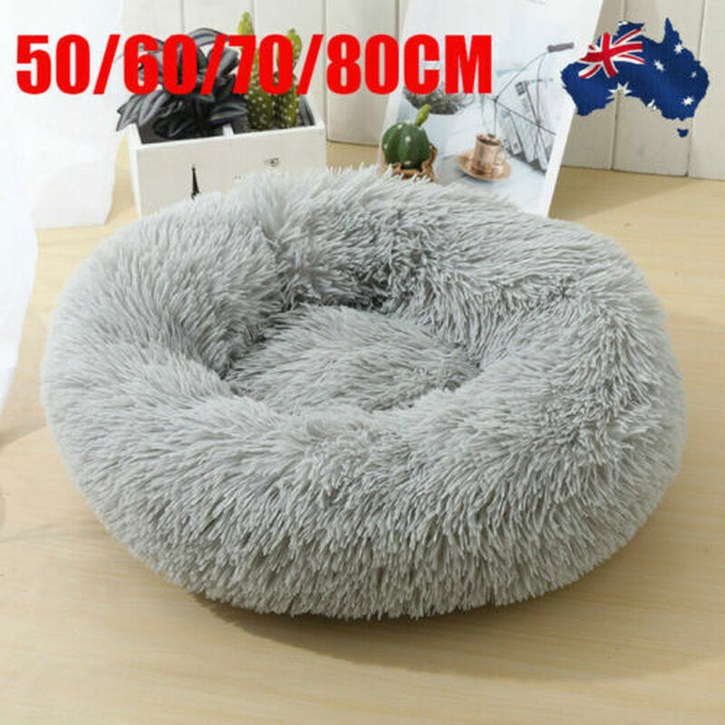 Dog Cat Pet Calming Bed Warm Soft Plush round Nest Comfy Sleeping Kennel Cave AU