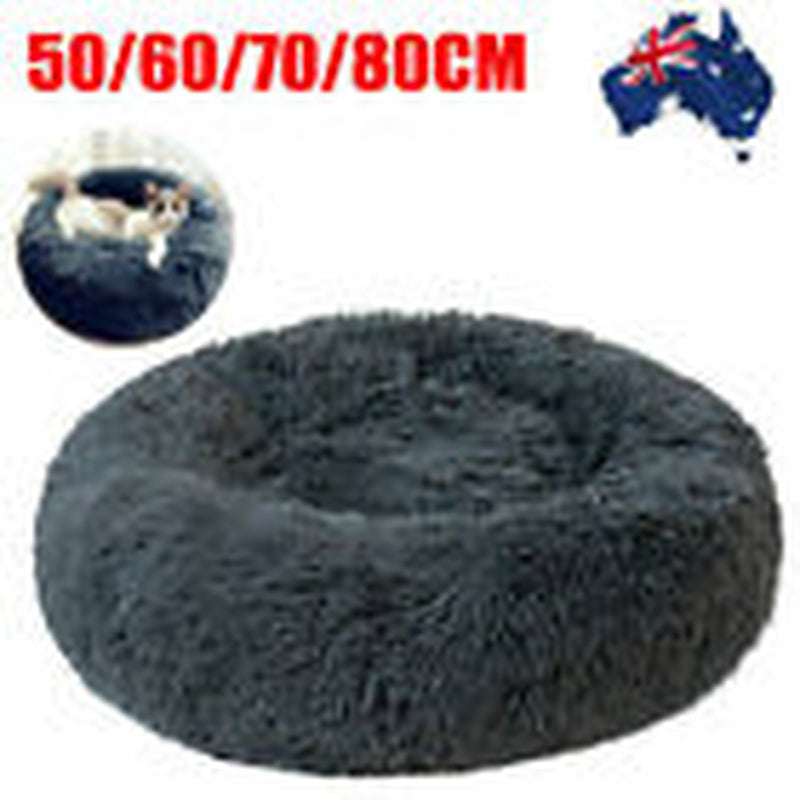 Dog Cat Pet Calming Bed Warm Soft Plush round Nest Comfy Sleeping Kennel Cave AU
