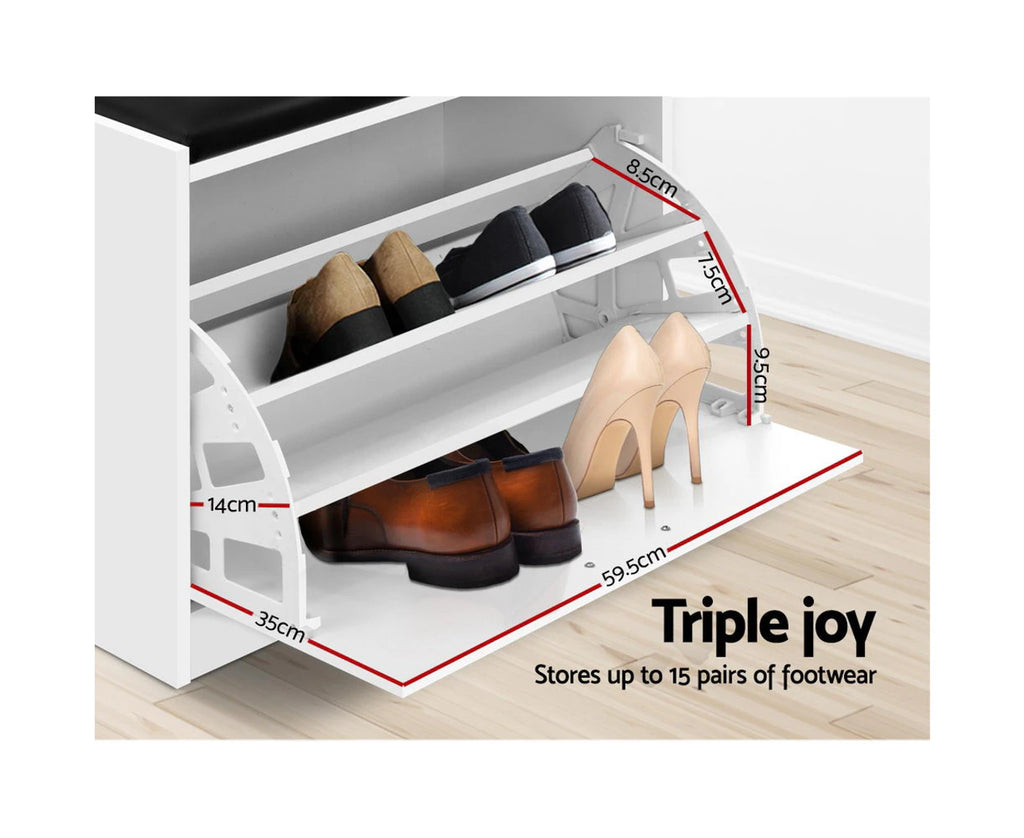 Kyla Shoe Rack Bench Cabinet for 15 Pairs White