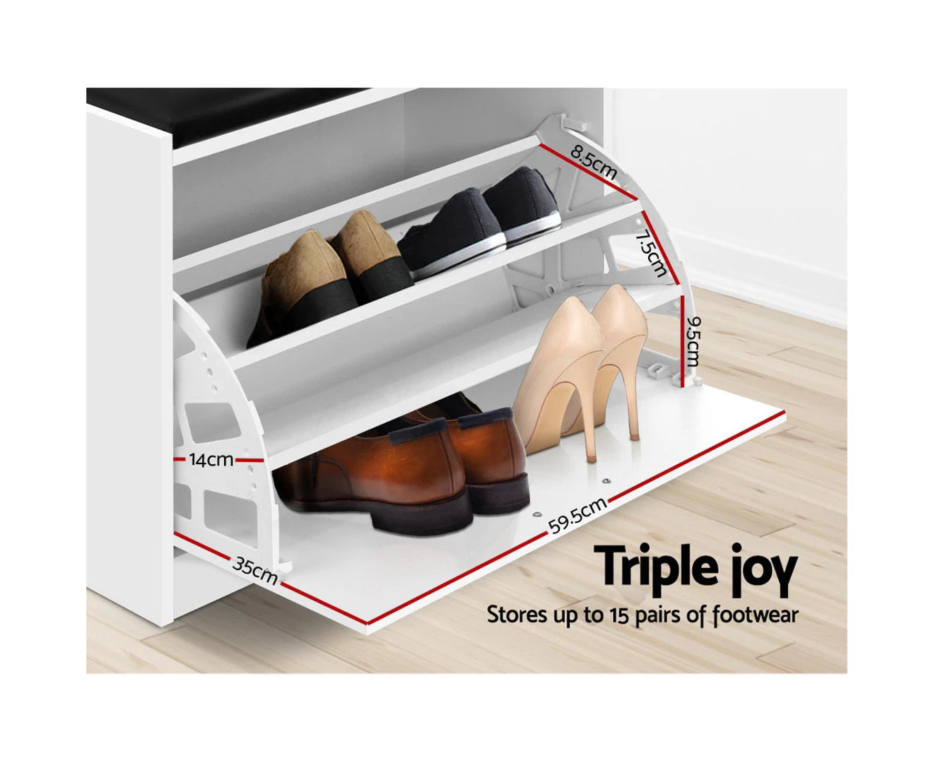 Kyla Shoe Rack Bench Cabinet for 15 Pairs White