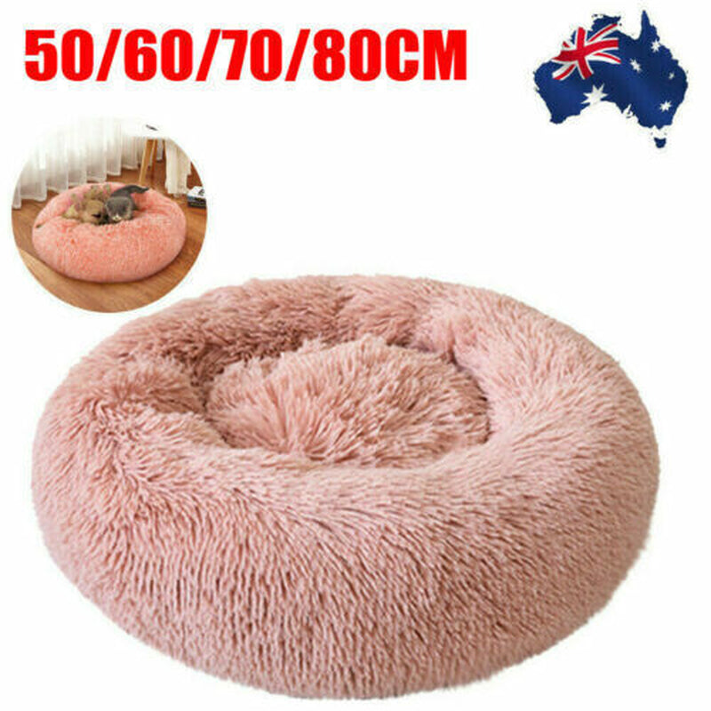 Dog Cat Pet Calming Bed Warm Soft Plush round Nest Comfy Sleeping Kennel Cave AU